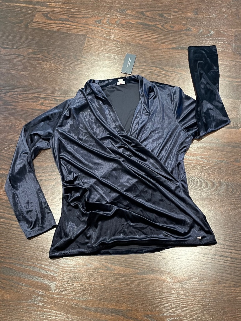 NEW Tommy Hilfiger Navy Velvet Dressy Wrap Front Blouse XL